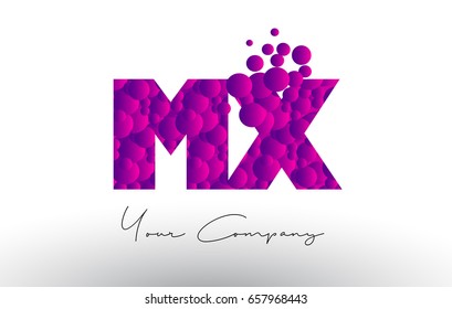MX M X Dots Letter Logo with Purple Pink Magenta Bubbles Texture Vector.