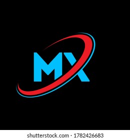 MX M X letter logo design. Initial letter MX linked circle uppercase monogram logo red and blue. MX logo, M X design. mx, m x