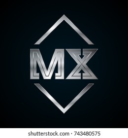 MX Monogram, Metal Logo, Silver Logo