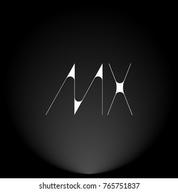 MX White thin minimalist LOGO Design with Highlight on Black Background.