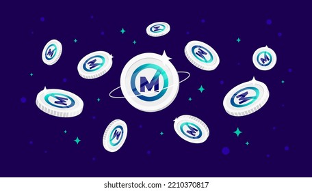 MXC coins falling from the sky. MXC cryptocurrency concept banner background.