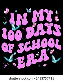 En mis 100 días de colegio, mariposas retro violeta púrpura 100 días de camiseta escolar