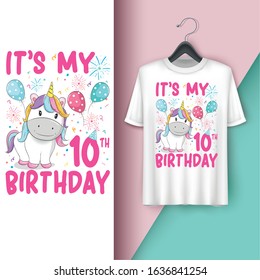 It's My 10th Birthday.Unicorn Birthday 10 Years Old Kid T-Shirt.