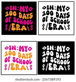 In My 1oo Days Of School Era children, education, kindergarten, student,school, typography, teacher, back to school, study, print, shirt, class, colorful t-shirt design

