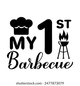 My 1st barbeque calligraphy hand lettering isolated on white. Baby first BBQ. Vector template for typography poster, banner, flyer, sticker, shirt, etc