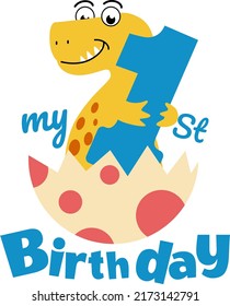 My 1st First Birthday Dinosaur illustation