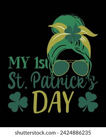 My 1st St. Patrick`s Day St. Patrick's day shirt print template, shamrock typography design for Ireland, Ireland culture Irish traditional t-shirt design