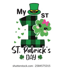  My 1st St Patrick's Day - Happy St. Patrick typography T-shirt vector, Saint Patrick's Day gnome Illustration Design, lucky shamrock Clipart