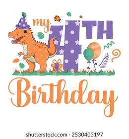 My 4th Birthday, Fourth Birthday, Dinosaur Birthday, birthday boy, invitation, greeting card, Gift Box, Balloon, confetti, Apatosaurus, Decoration, Fourth Year, Baby Milestone, Cupcake, T-shirt design