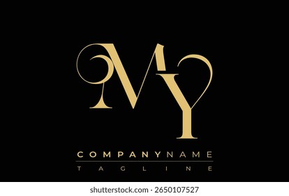 Meu logotipo de joia criativa abstrato. Um logotipo elegante com iniciais de monograma dourado em uma tipografia elegante e moderna, perfeito para a marca