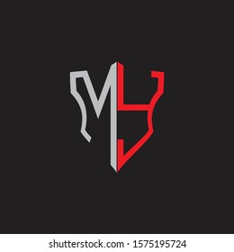 MY Abstract logo monogram with shield elements isolated on black background
