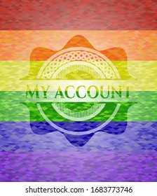 My account emblem on mosaic background with the colors of the LGBT flag
