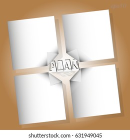 My action plan is infographic
Drawing of a white sheet of paper with a curved corner of the text in the middle image shadow working surface brown color color stock vector illustration
