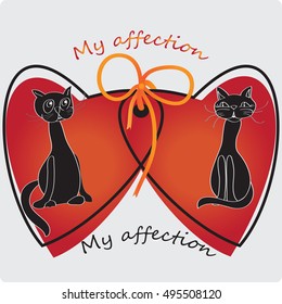 My affection.  Composition with cat and cat hearts. Image for design cards, posters, banners, textiles, glassware, covers for the phone.