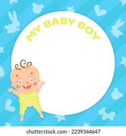 My baby boy card template. Baby shower blue invitation template for daughters cartoon vector