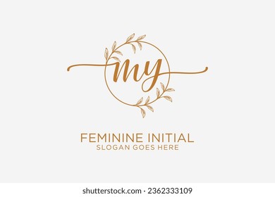 MY beauty monogram and elegant logo design handwriting logo of initial signature, wedding, fashion, floral and botanical with creative template.