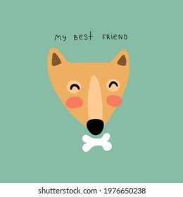 My best friend. cartoon dog, hand drawing lettering . Colorful flat vector illustration for children. baby design for prints, posters, cards
