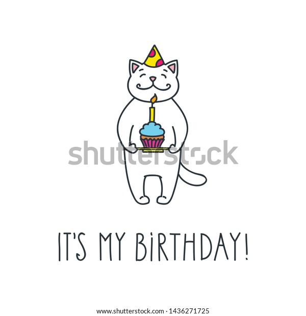 My Birthday Cute White Cat Cake Stock Vector (Royalty Free) 1436271725 ...