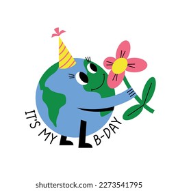 It's my birthday. The globe is holding a flower in a festive hat.