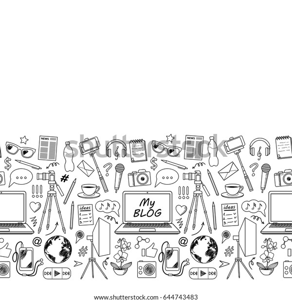 My Blog Object Seamless Border Doodle Stock Vector (Royalty Free ...