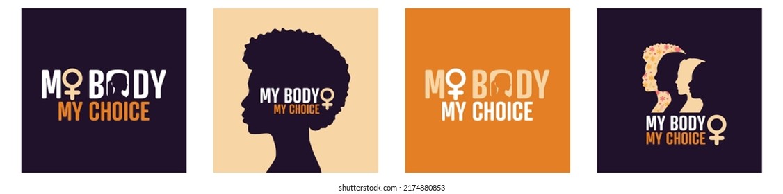 My Body My Choice banner set. Flat vector illustration.