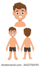 My Body, human body parts diagram on cute cartoon boy. Educational infographic chart for kids, science or language learning. Labels on separate layers. Isolated on white background.