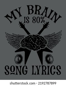 My brain is 80% song lyrics custom t-shirt design