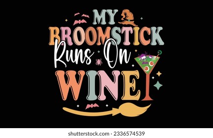 Mi Broomstick Se Ejecuta En El Diseño De Camisetas Retro De Vino