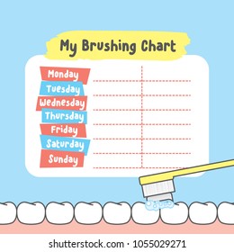 My brushing chart illustration vector on blue background. Dental concept.