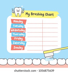 My brushing chart illustration vector on blue background. Dental concept.
