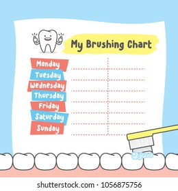 My brushing chart illustration vector on blue background. Dental concept.