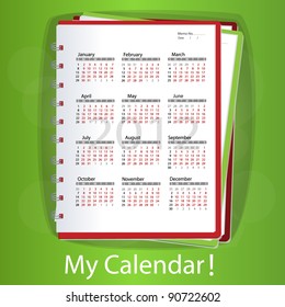 My Calendar, Simple 2012 calendar notebook. All elements are layered separately in vector file. Easy editable.