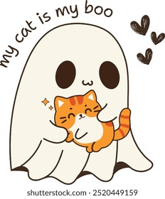 My Cat is My Boo Vector, Ghosts with Cat Vector, Cute Halloween Ghosts Eps, Cat Lover Ghost Vector,  Spooky Season Cats, Cat Person