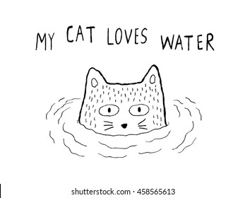 Mi gato ama el agua, la ilustración vectorial