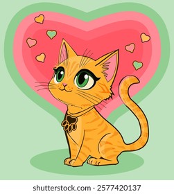 My Cat is my Valentine, invitation hearts card, vector illustration