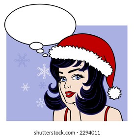 My Christmas Wish - A beautiful  woman thinking happily about Christmas.  Insert your own text into the empty thought bubble. Large JPG version also available in my portfolio.