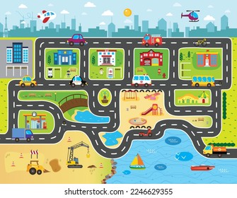 My city track maps illustration for kids play mat and roll mat design