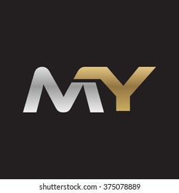 MY company linked letter logo golden silver black background