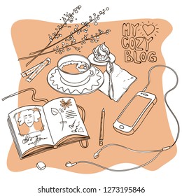 my cozy blog. Hand drawn illustration