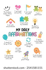 My Daily Affirmations Poster For Kids. Rainbow Pastel Color. Kids Room Poster. Positive Affirmations Wall Art. Motivational Poster. Home Decor Wall Art. Calming Corner Poster for Children