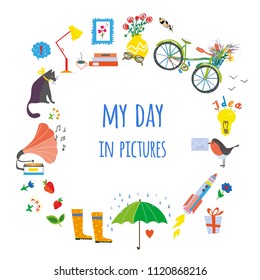 My day card with objects and decorations - concept for the blog illustration/ Vector graphic