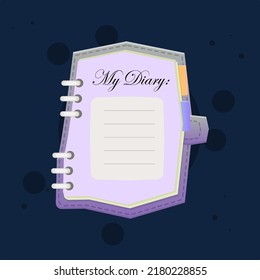 My Diary Note Book Sheet Icon  Fantasy  Violet Color Cute Colorful Cartoon For GUI Or Business , Education , E-commerce , Vector Design