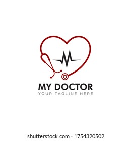 my doctor logo, creative  stethoscope , heart beat vector