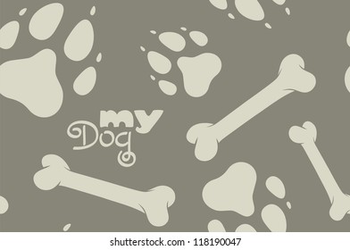 My Dog pattern. Illustration of seamless background with dog paws and bones.