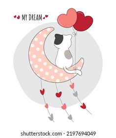 my dream is moon with ballon flying t shirt graphic design vector illustration