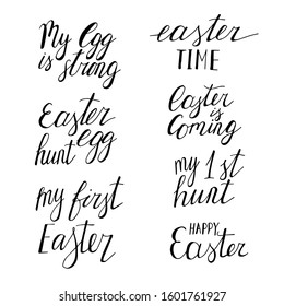 My egg is strong, Easter hunt egg. Doodle set of lettering. Stock vector illustration.