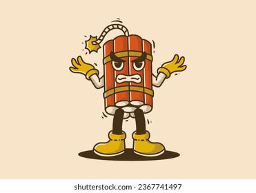 Meine Emotionen sind bereit zu explodieren. Vintage-Maskottchen-Design mit zitternem Dynamit und wütender Oberfläche