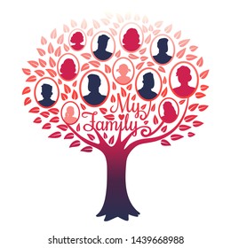 My Family Genealogy Tree Vector Isolated On White Background. Illustration Of Tree Family, Genealogical Frame