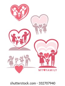 My Family. Love Of Parents To The Child. Vector Icon Set
