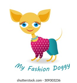my fashion doggy - pretty dog dressed in printed pink top and turquoise culottes